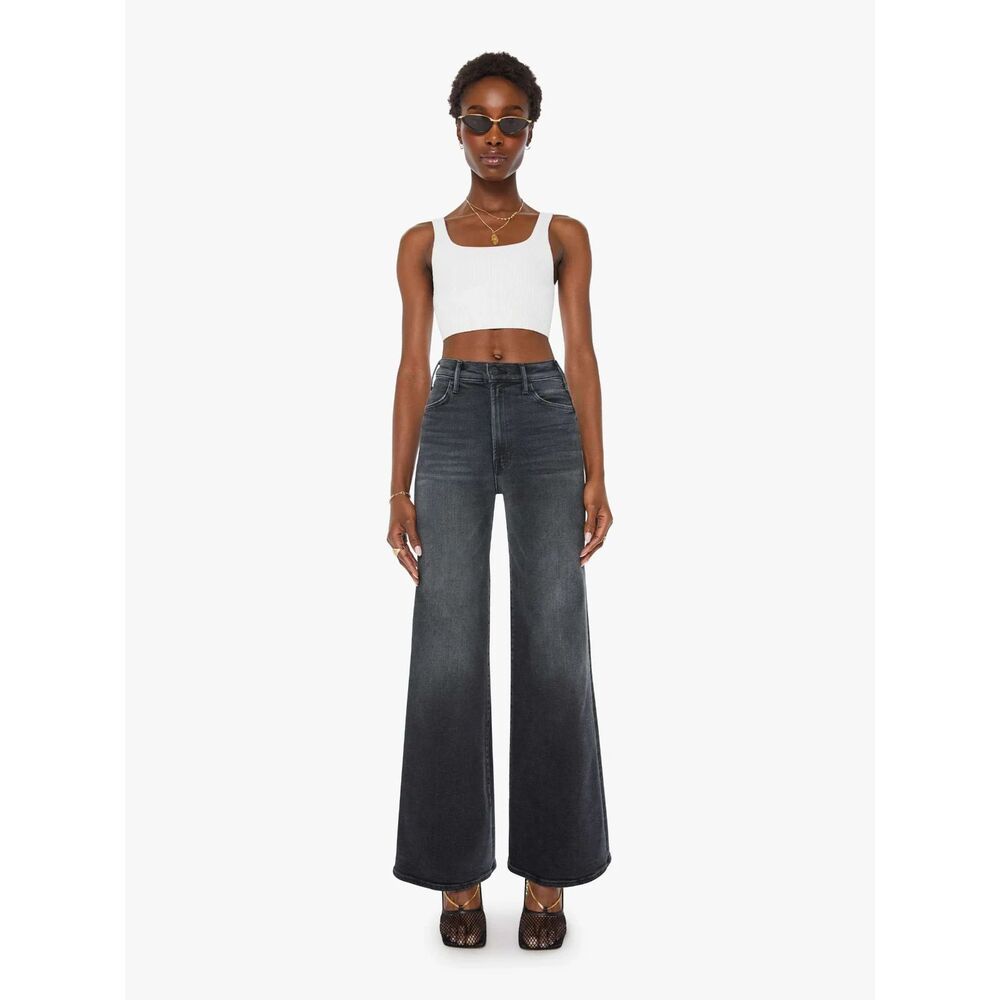 Mother NWT The Hustler Roller Sneak Jeans Wide Leg Not Today Satan Black Size 26